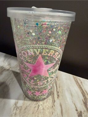 Converse Pink Star Glitter Travel Tumbler with Holographic Glitter